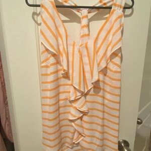 Racer back, ruffle front top